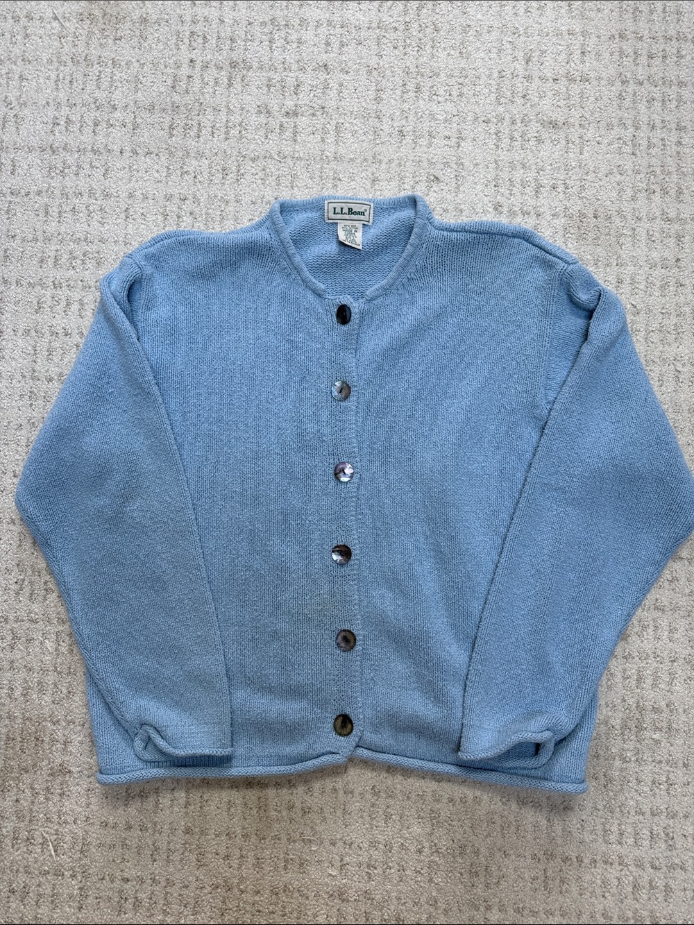 Vintage L.L. Bean Silk Cotton Blue Cardigan Sweater size L Grandmacore Cozy